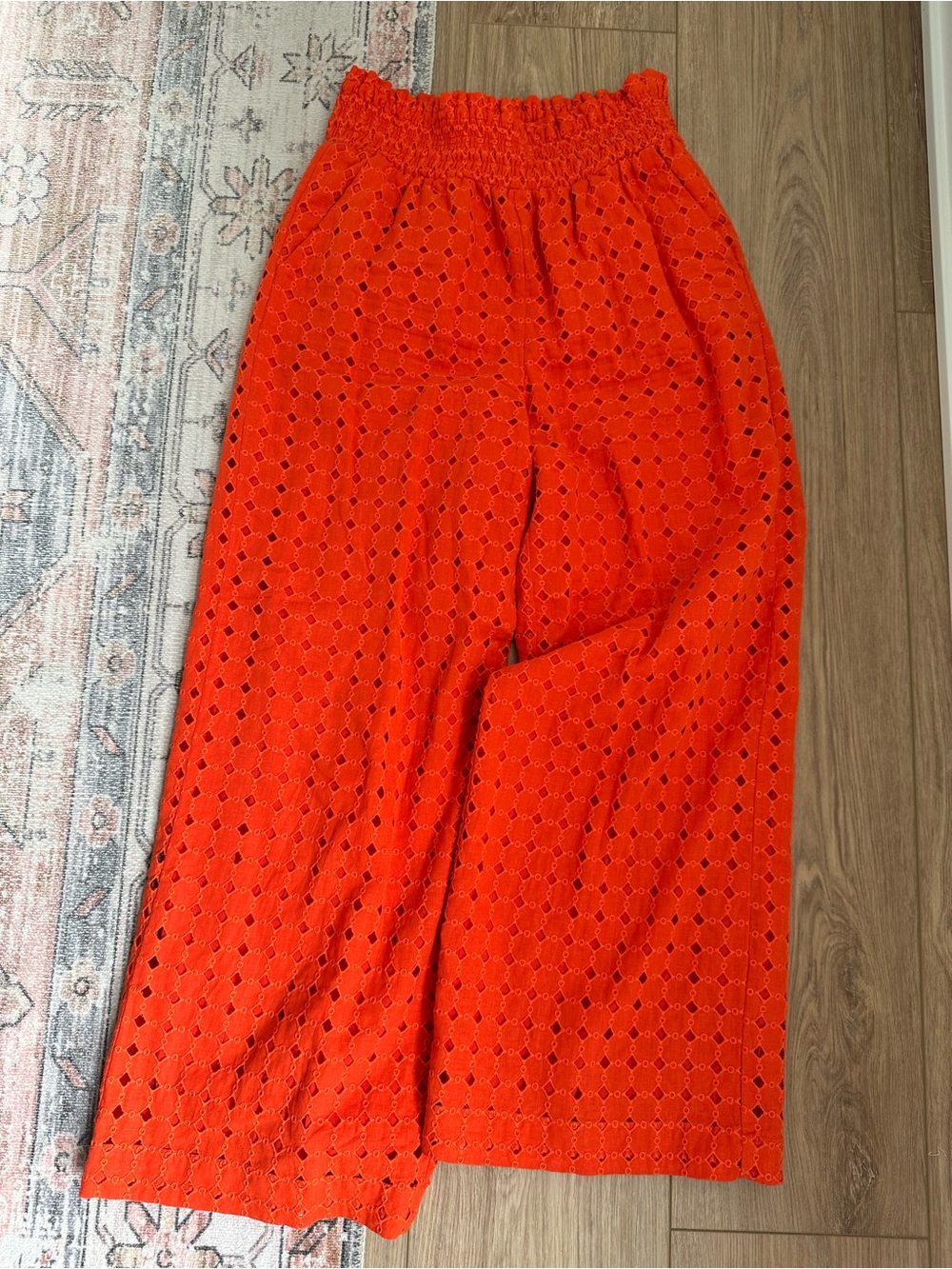Maeve Bright Orange Eyelet Wide-Leg Pants